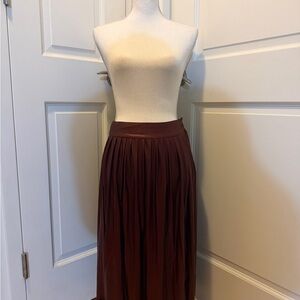 Zara Women's Pleated PU leather Maxi Skirt in Deep Burgundy